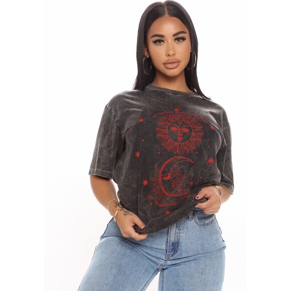 Fashion Nova ✦ Ease Your Soul Tunic Top ✦ Black Red Washed Cotton Graphic NWT - Picture 3 of 6